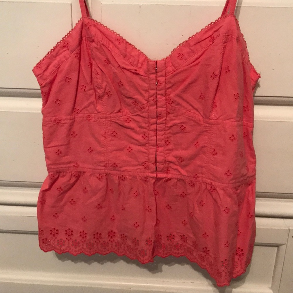Coral peplum tank top with front clasps